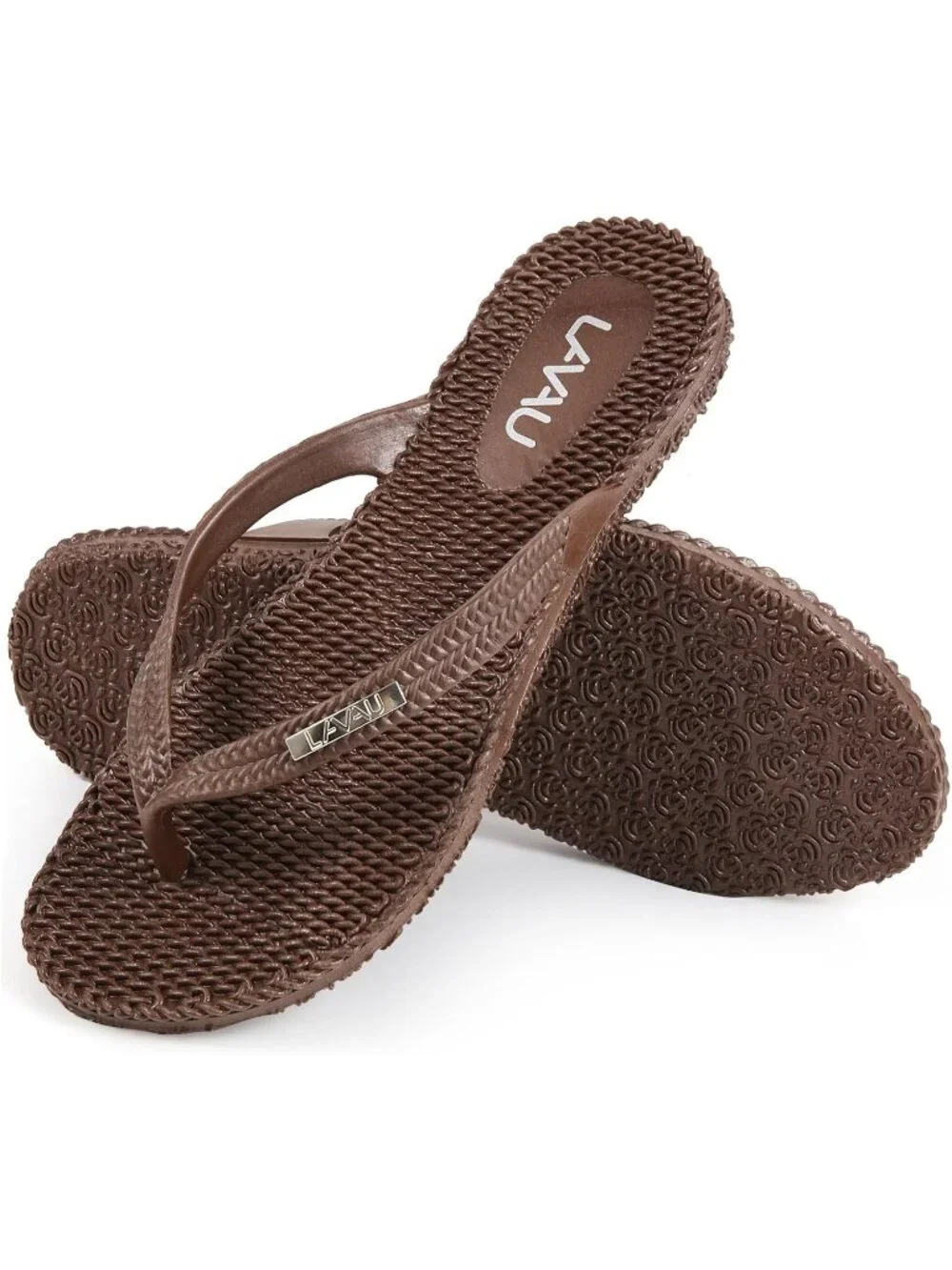 Women's Brown Rubber Sole Waterproof Non Slip Flip Flops Flat Thong Sandals